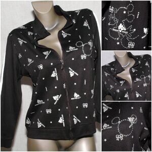 Disney Mickey Mouse w/ Rhinestones Track Jacket Zip Top Shirt Sweater Vintage